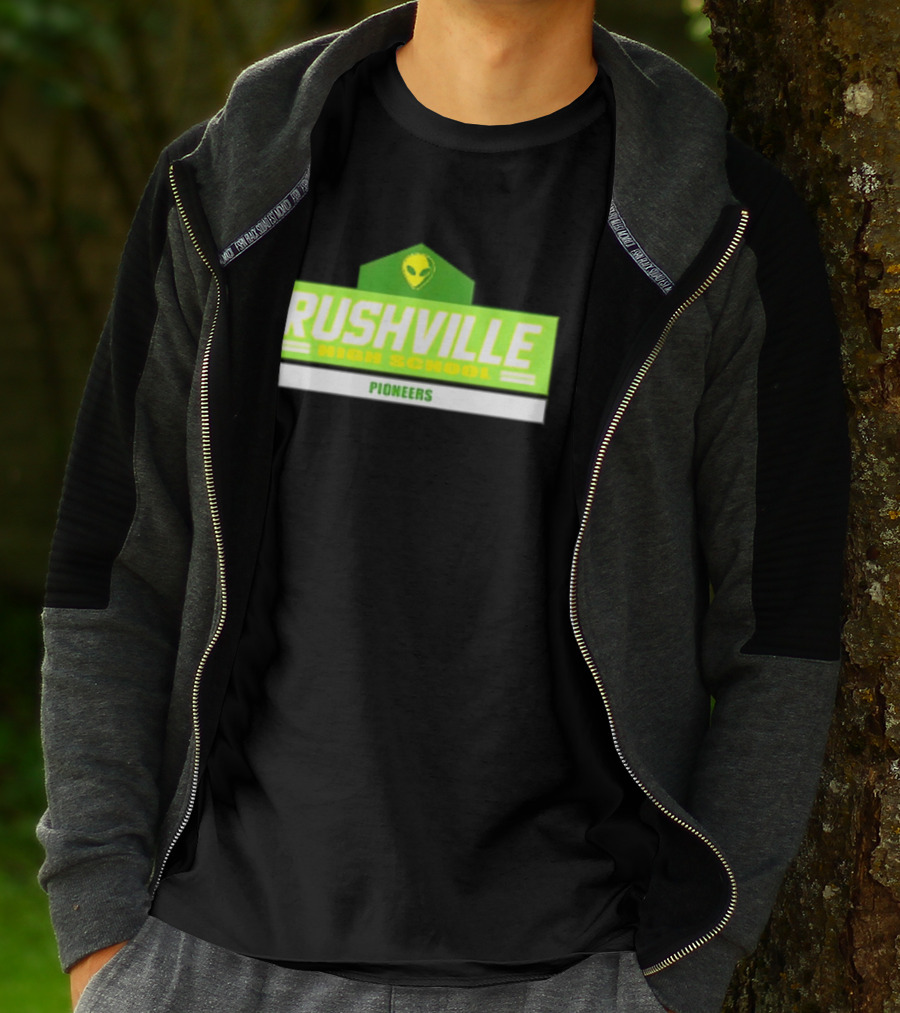 Rushville High School Pioneers Alien Logo Green T-Shirt