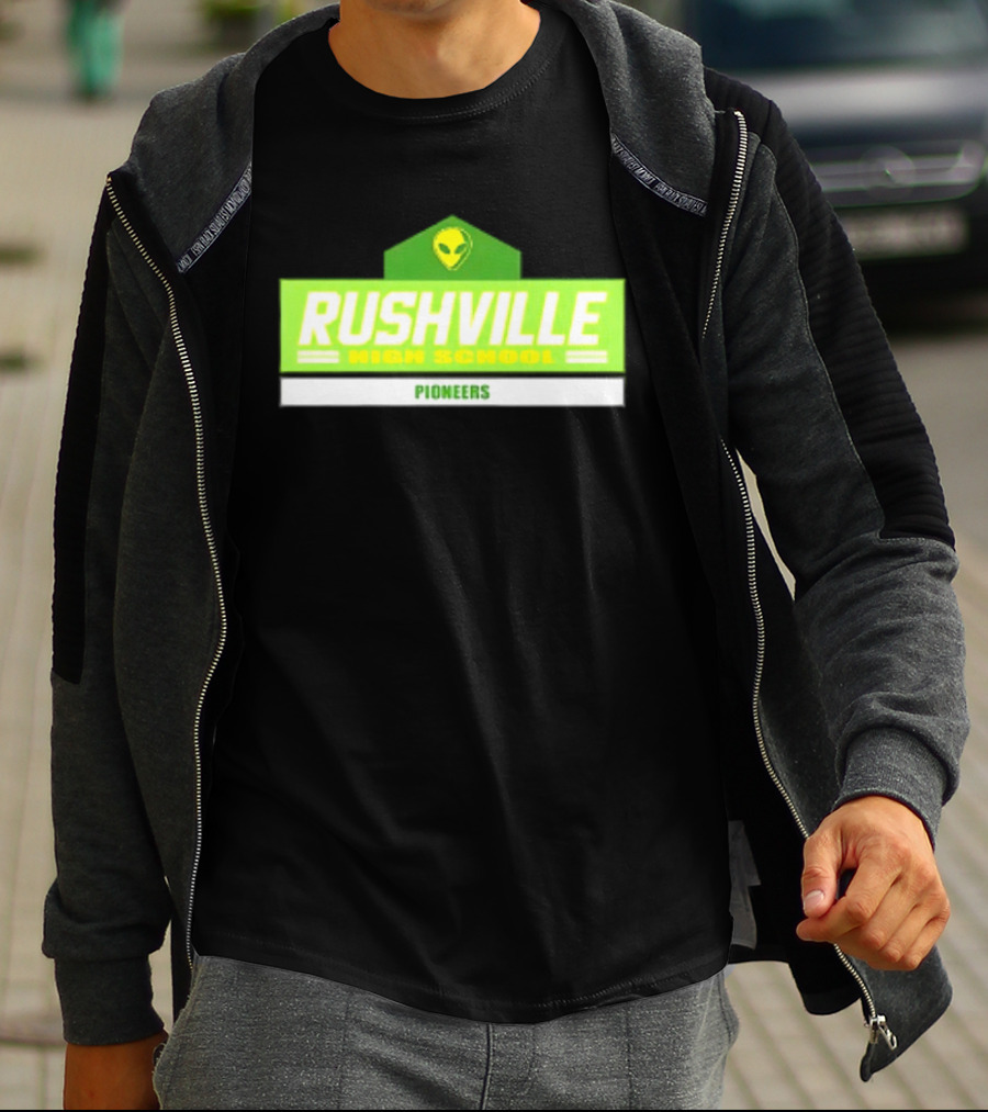 Rushville High School Pioneers Alien Logo Green T-Shirt