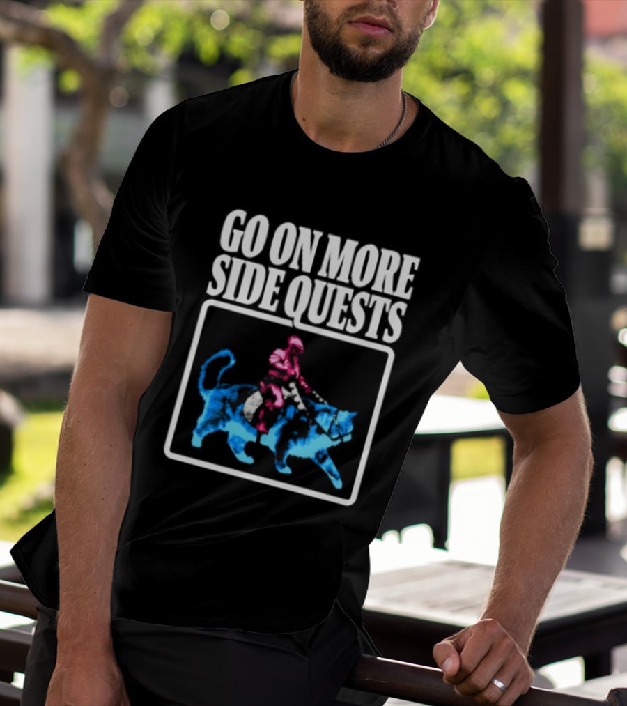 Go On More Side Quests Knight Riding Cat Pixel T-Shirt