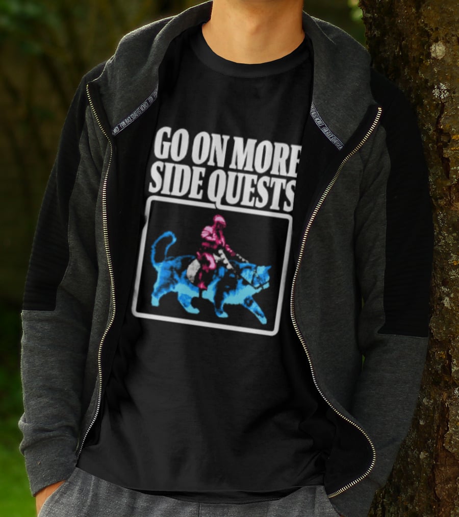 Go On More Side Quests Knight Riding Cat Pixel T-Shirt