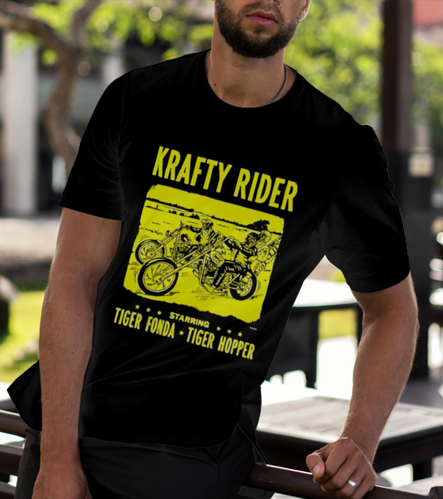 Krafty Rider Starring Tiger Fonda Tiger Hopper Vintage Motorcycle Adventure T-Shirt