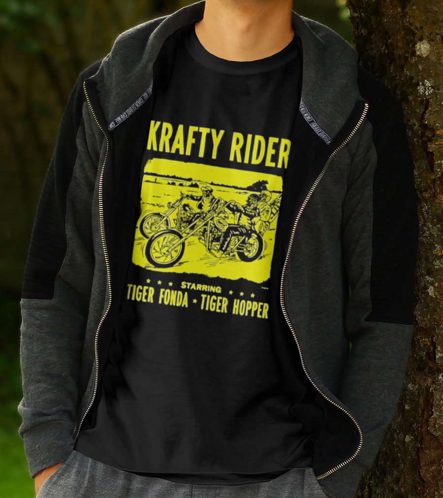 Krafty Rider Starring Tiger Fonda Tiger Hopper Vintage Motorcycle Adventure T-Shirt