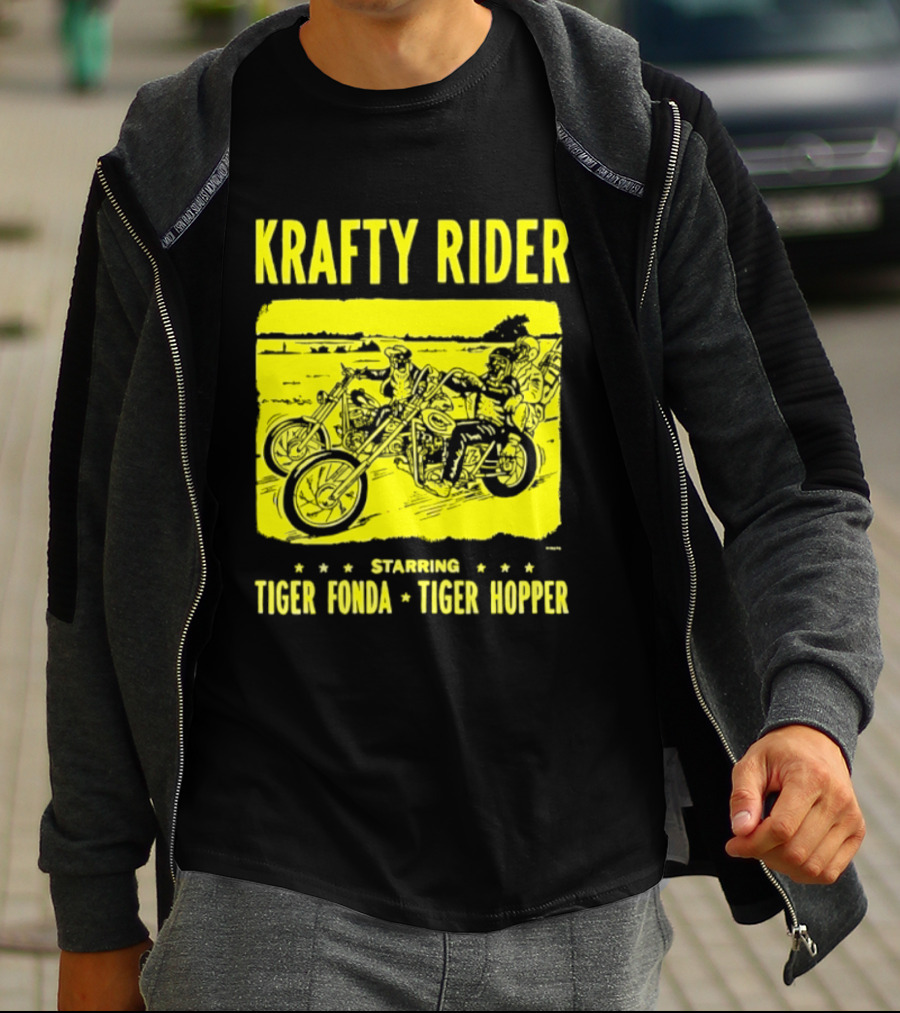 Krafty Rider Starring Tiger Fonda Tiger Hopper Vintage Motorcycle Adventure T-Shirt