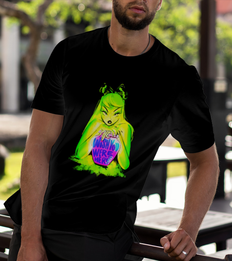 Wish You Were Here Skeleton Urn Goth Spooky Green Yellow Pink Ghostly Aesthetic T-Shirt