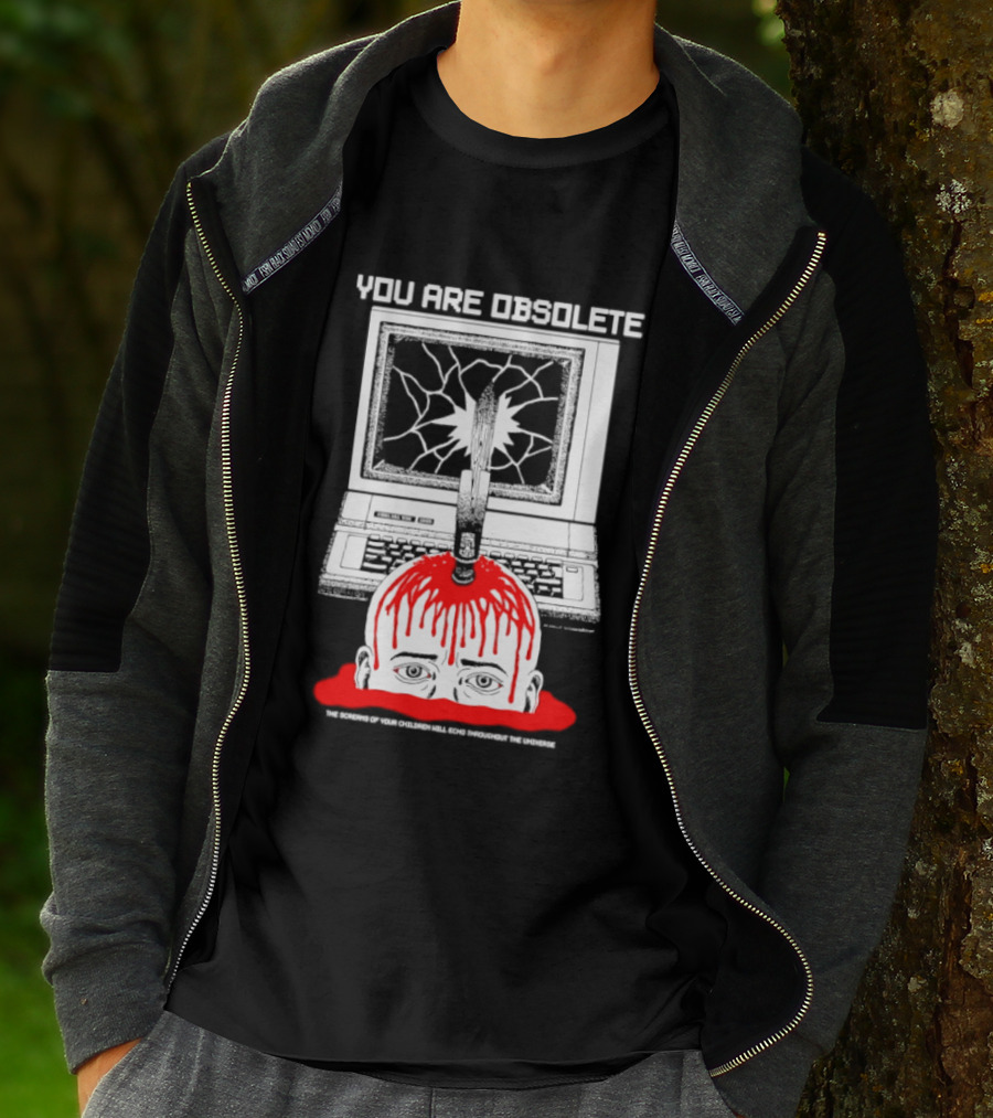 You Are Obsolete Computer Cracked Screen Head Explosion Red Blood T-Shirt