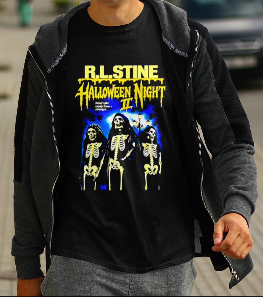 R.L. Stine Halloween Night II Never Take Candy From A Stranger Skeleton Trio T-Shirt