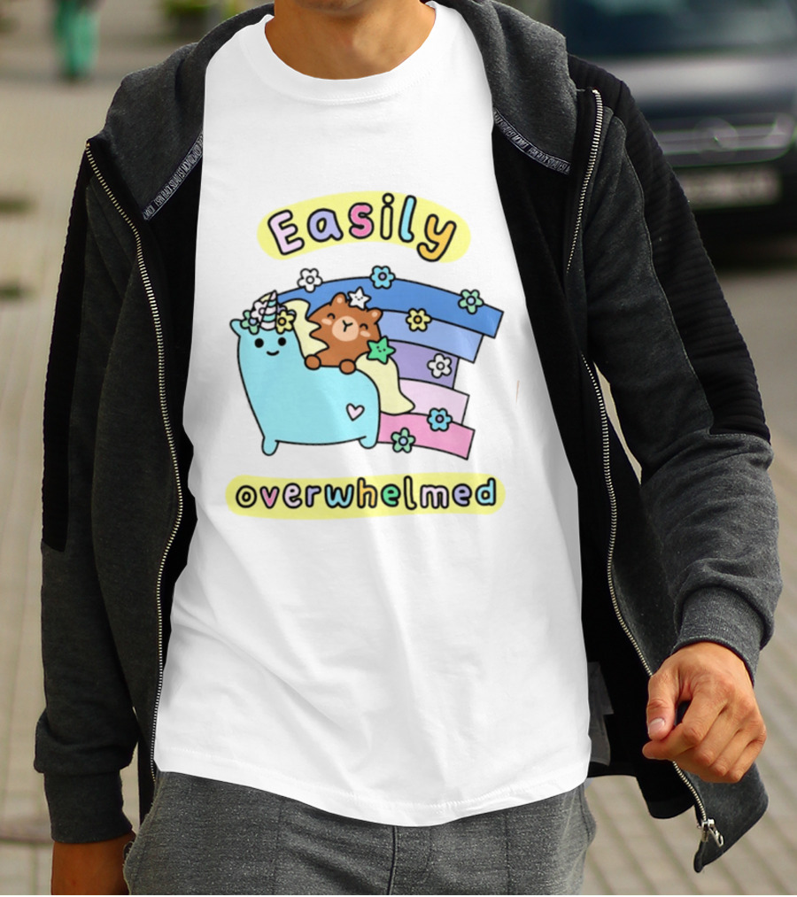 Easily Overwhelmed Sugar And Sloth Unicorn Bear Rainbow T-Shirt