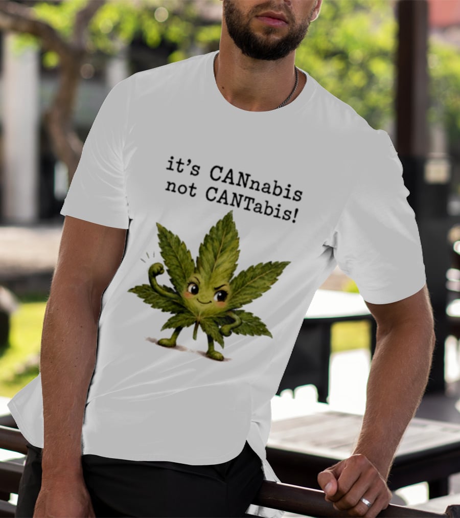 Cannabis Leaf Character It's CANnabis Not CANtabis Winking Cartoon T-Shirt