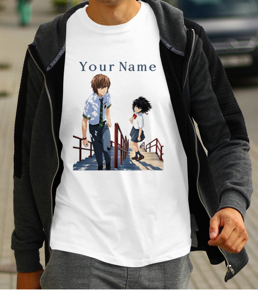 Light Yagami And Your Name Anime Crossover Stairs Scene T-Shirt