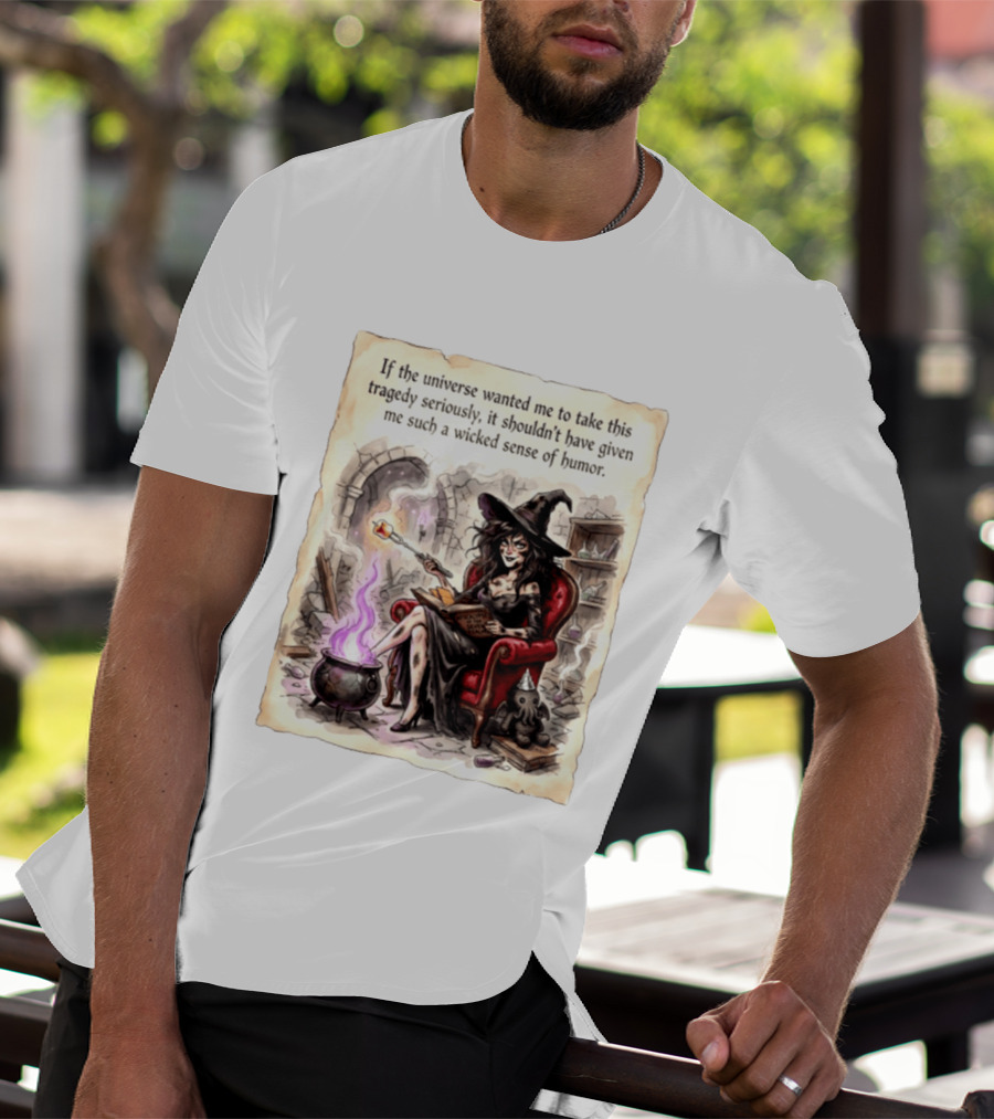 Witch With A Wicked Sense Of Humor And Magic Wand In Stone Room T-Shirt