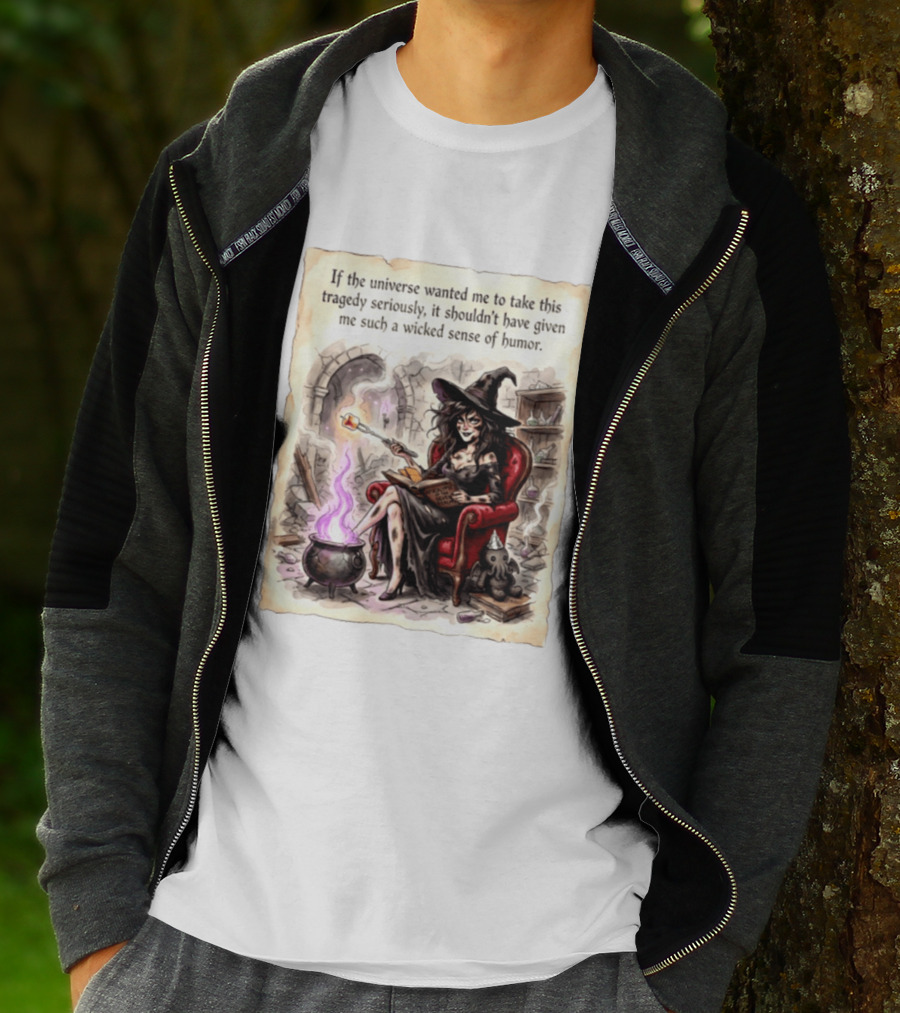 Witch With A Wicked Sense Of Humor And Magic Wand In Stone Room T-Shirt