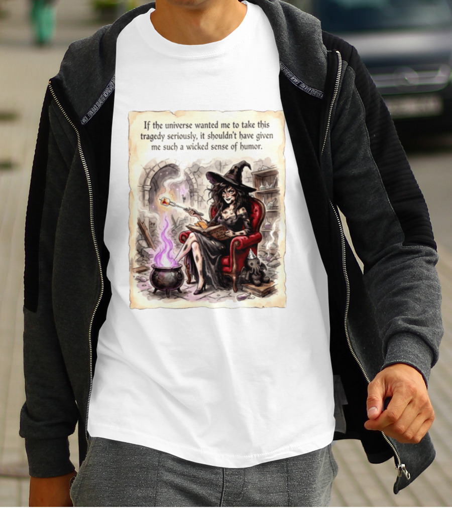 Witch With A Wicked Sense Of Humor And Magic Wand In Stone Room T-Shirt