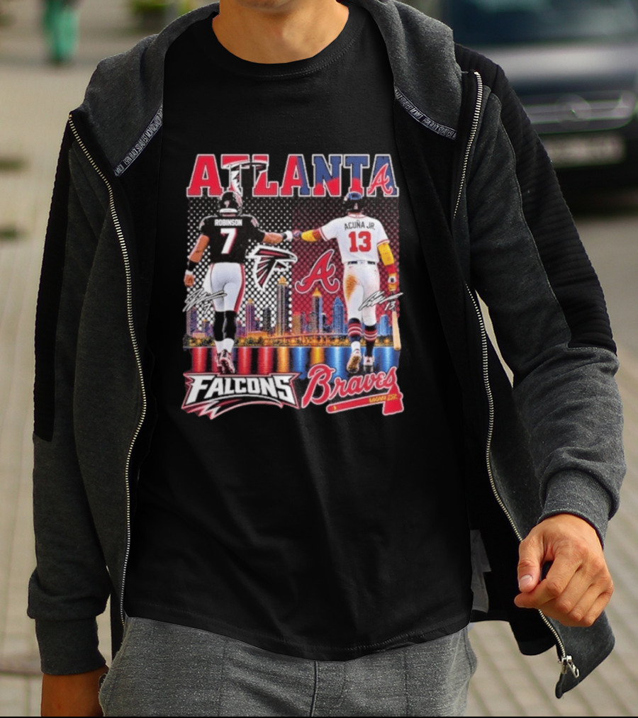 Atlanta Falcons Braves Bijan Robinson Ronald Acuna Jr. Sports City Line T-Shirt