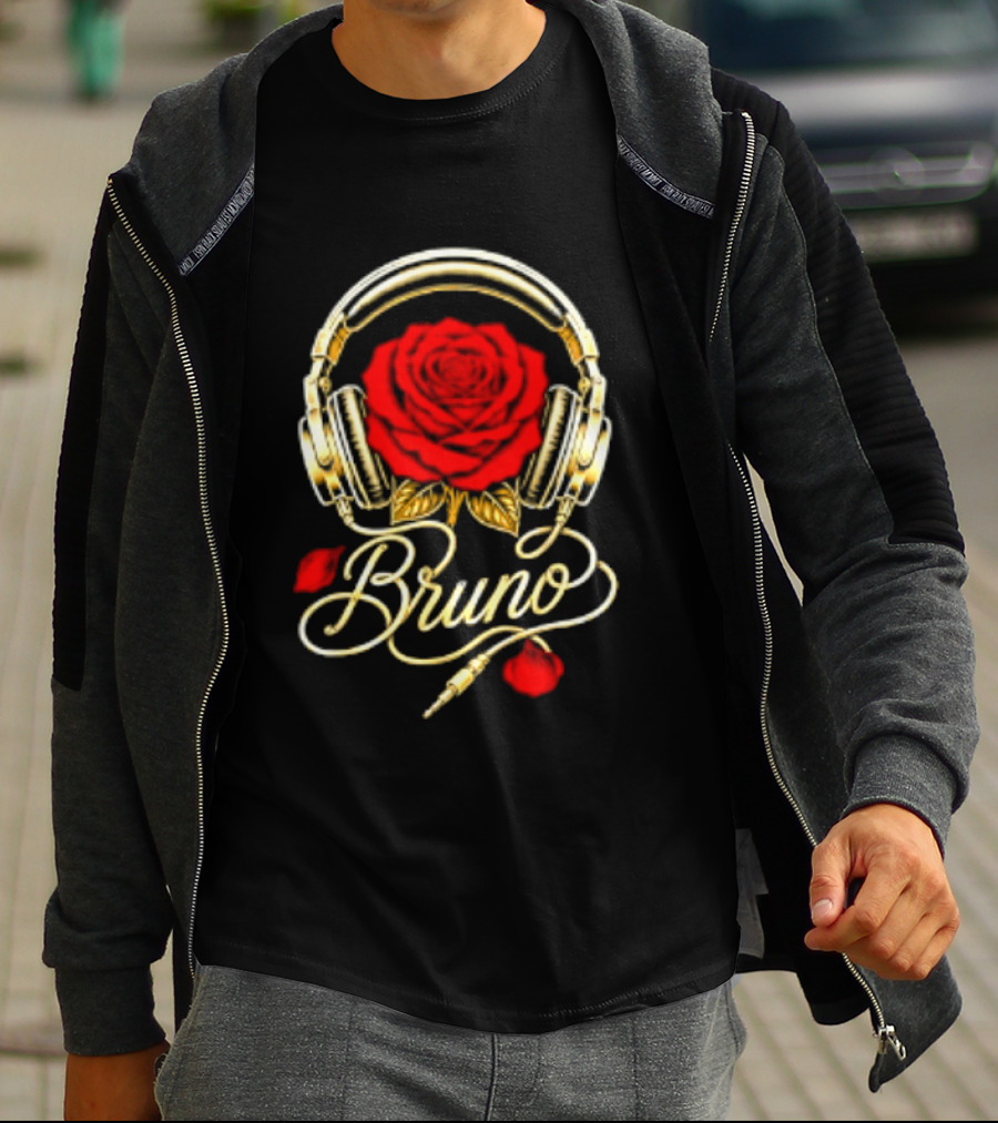 Bruno Headphones And Red Rose T-Shirt