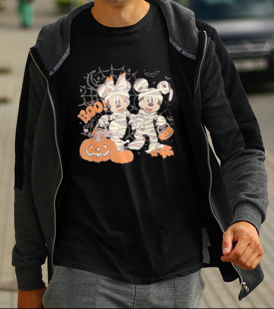 Mickey Minnie Mummy Halloween Boo Disney Spooky Pumpkin T-Shirt