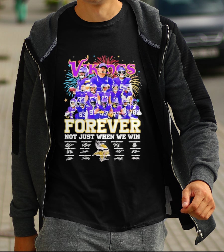Minnesota Vikings Forever Not Just When We Win Team Signatures Collage T-Shirt