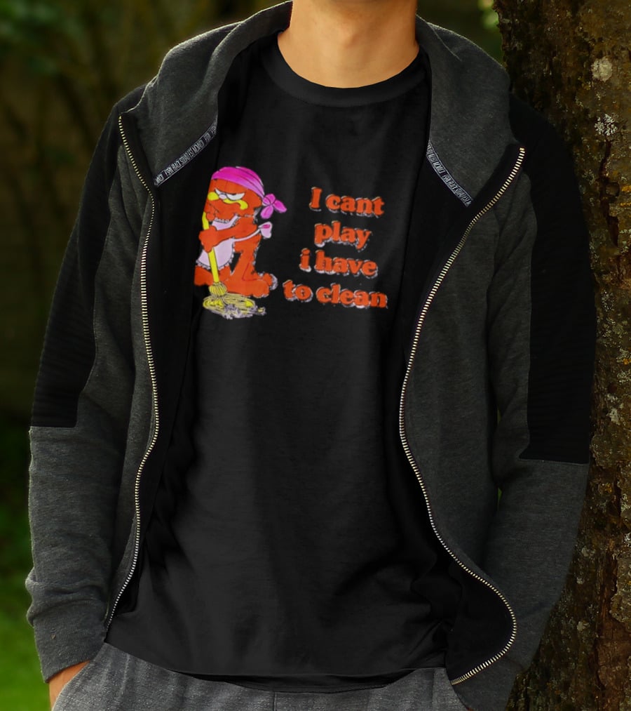Garfield I Can't Play I Have To Clean Comic Image With Mop And Bandana T-Shirt