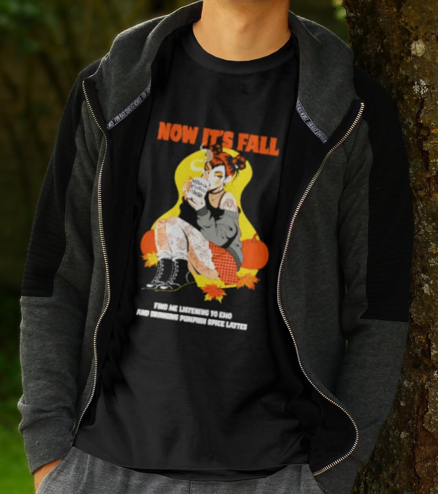 Now It's Fall Emo And Pumpkin Spice Lattes Aesthetic Cozy Autumn Vibes T-Shirt