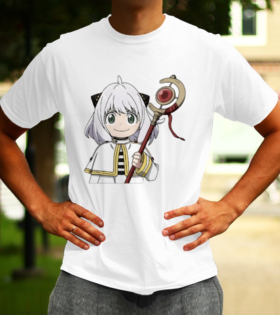 Anya Forger Frieren Crossover Anime Character With Magical Staff T-Shirt