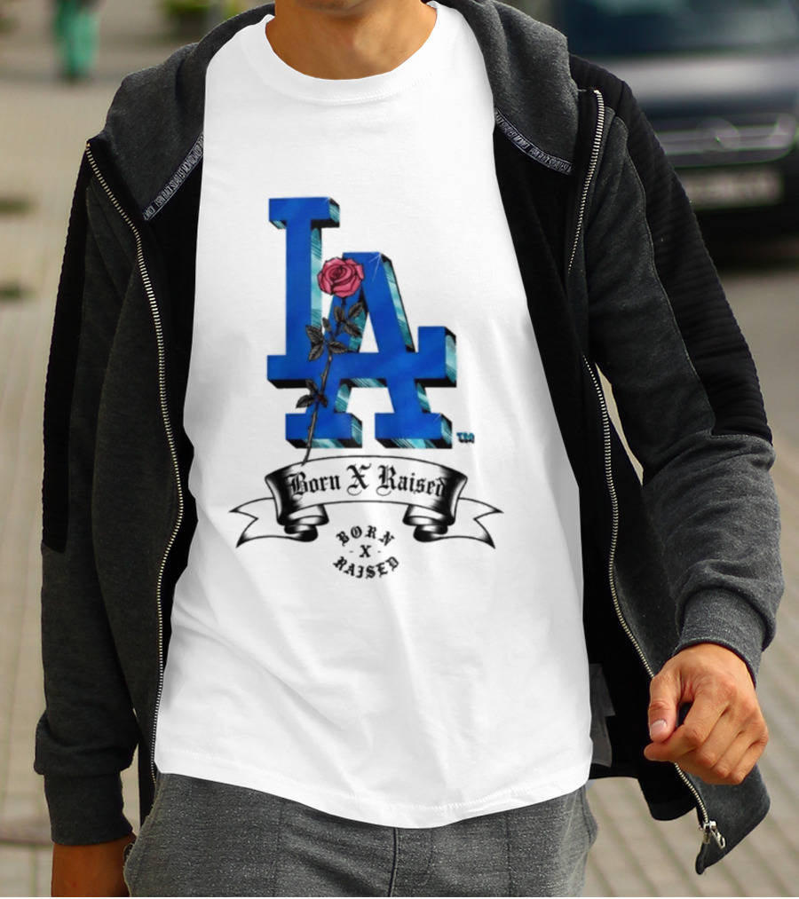 Born X Raised X Los Angeles Dodgers Forever Blue LA Rose T-Shirt