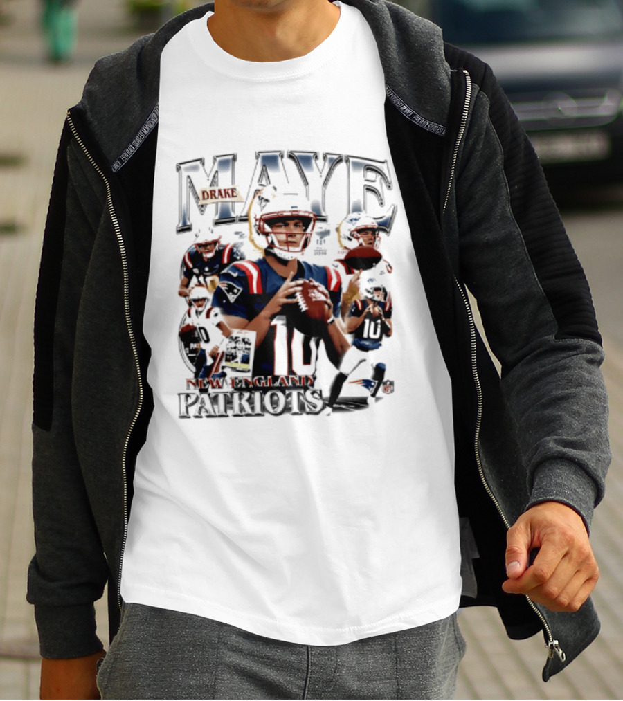 Drake Maye New England Patriots 2026 Player Collage Football Jersey T-Shirt