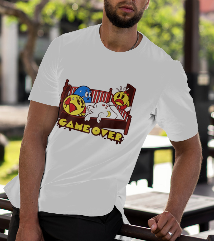 Game Over Halloween Pac Man Ghost Bed Scene T-Shirt
