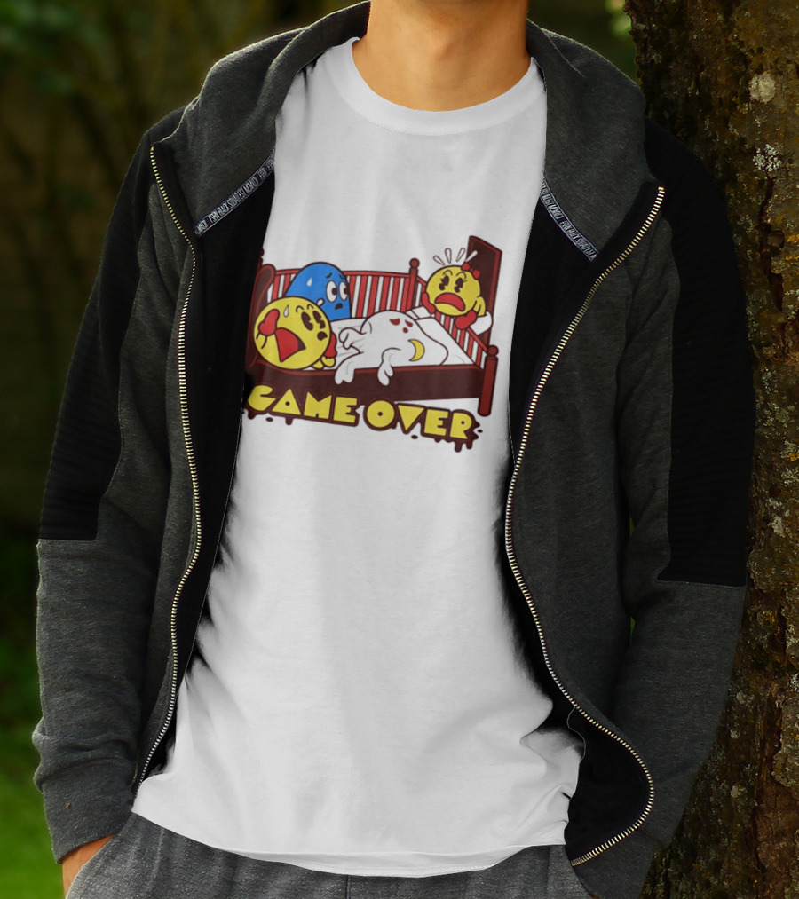 Game Over Halloween Pac Man Ghost Bed Scene T-Shirt