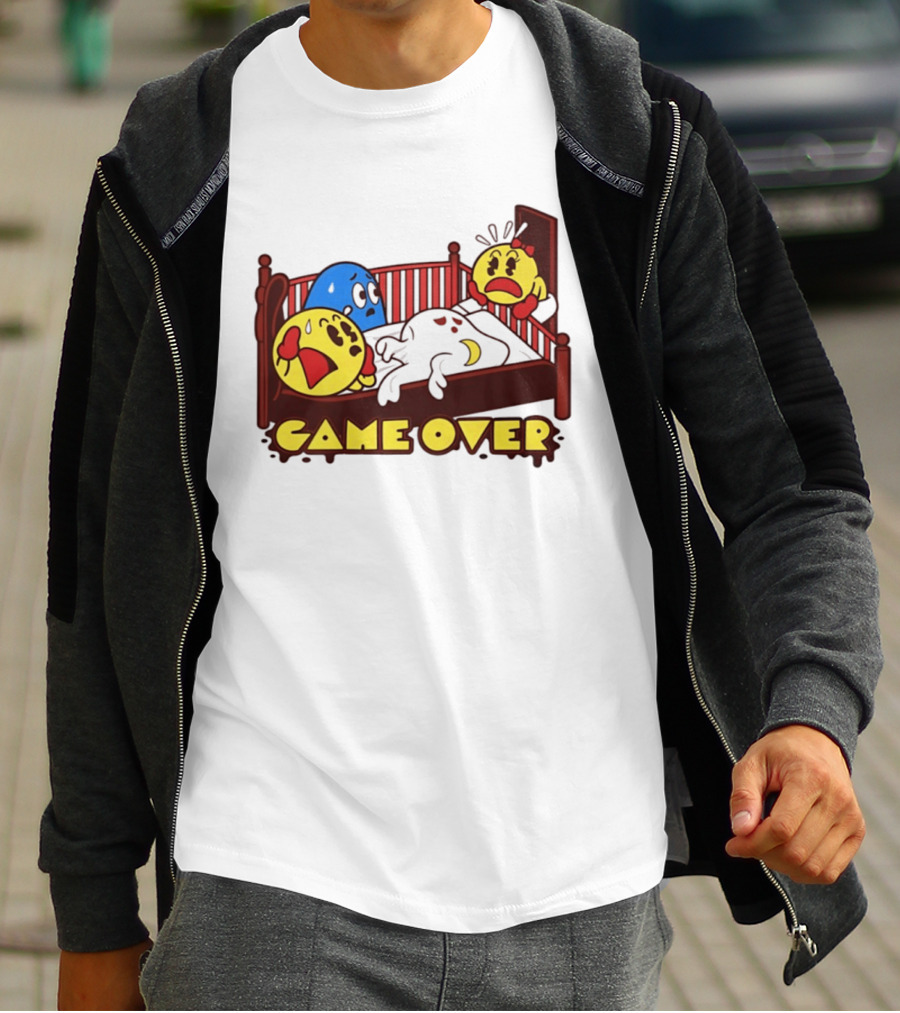Game Over Halloween Pac Man Ghost Bed Scene T-Shirt