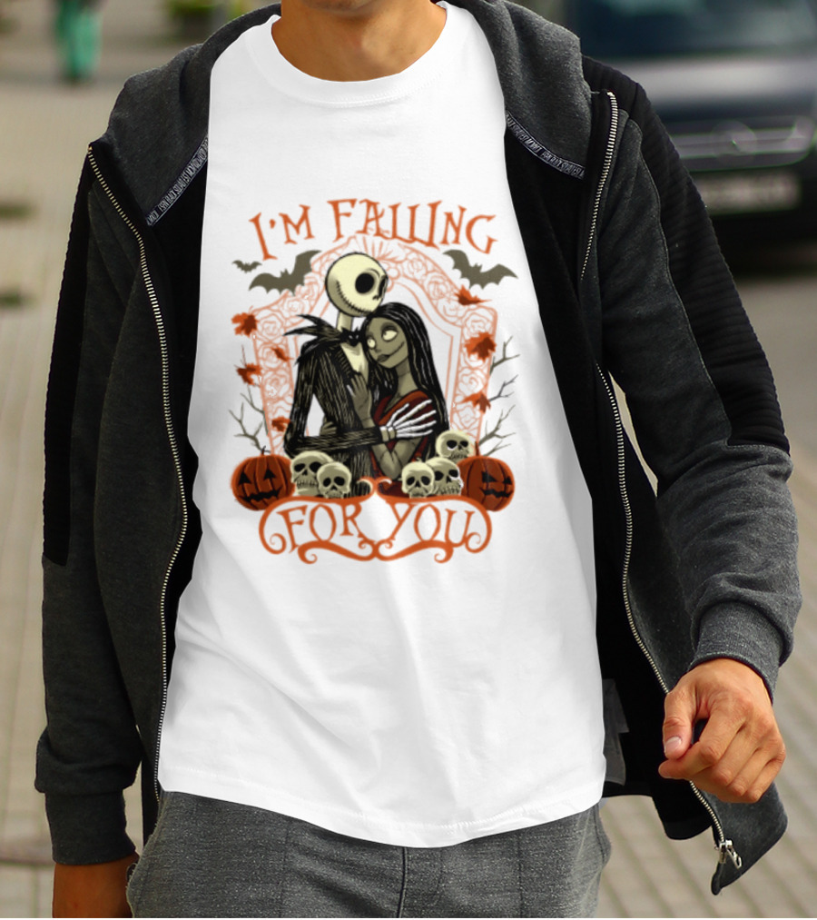 I'm Falling For You The Nightmare Before Halloween Jack And Sally Halloween Pumpkins Skulls Bats T-Shirt