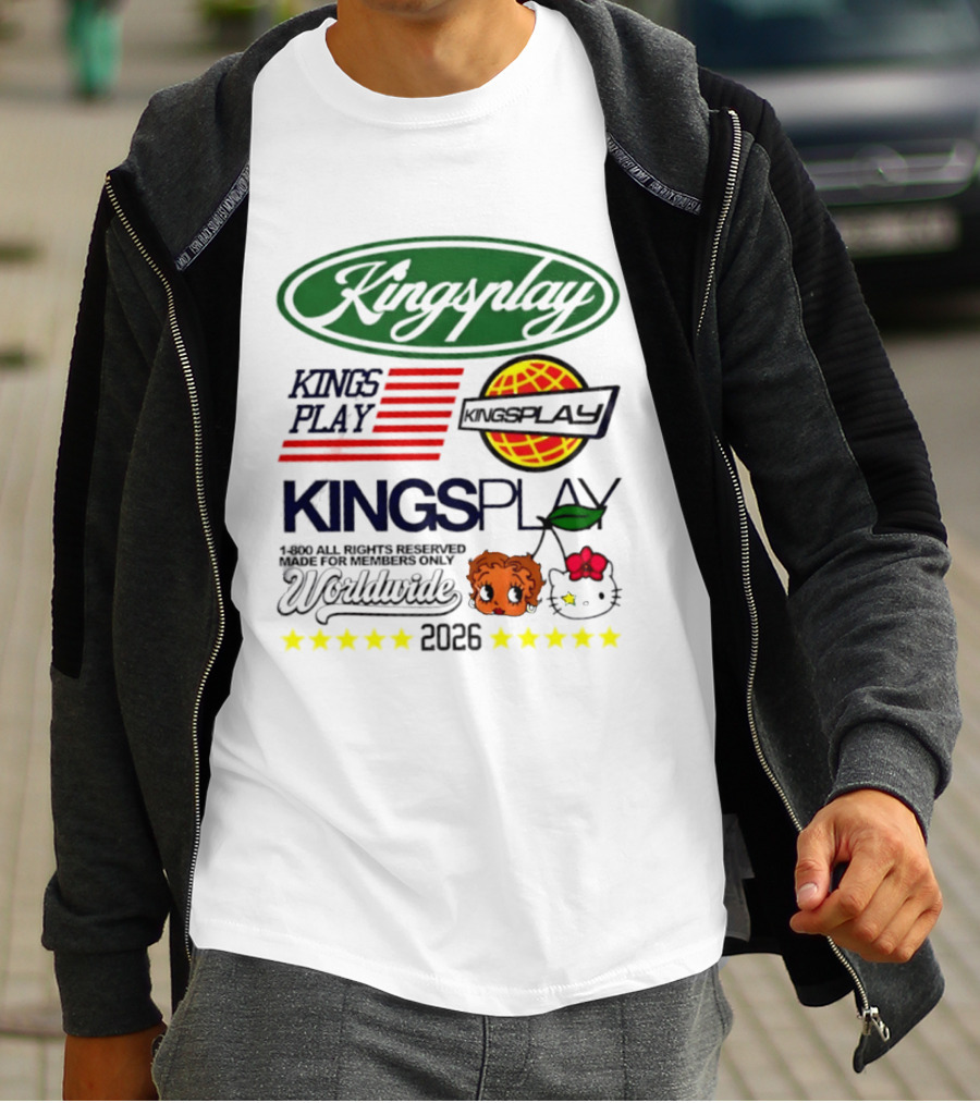 Kingsplay 1 800 All Rights Reserved Members Only Worldwide 2026 Hello Kitty Stars T-Shirt