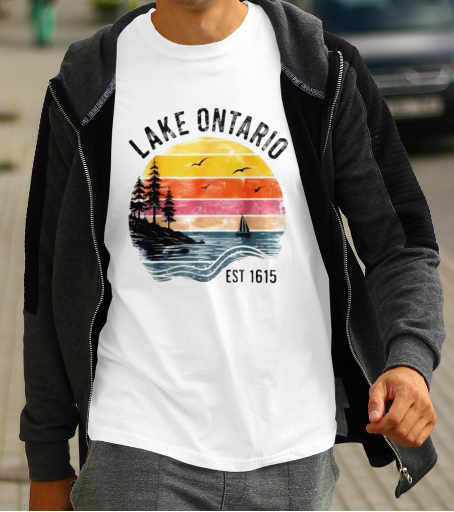 Lake Ontario Est 1615 Great Lakes Nature Sunset Sailing Scene T-Shirt