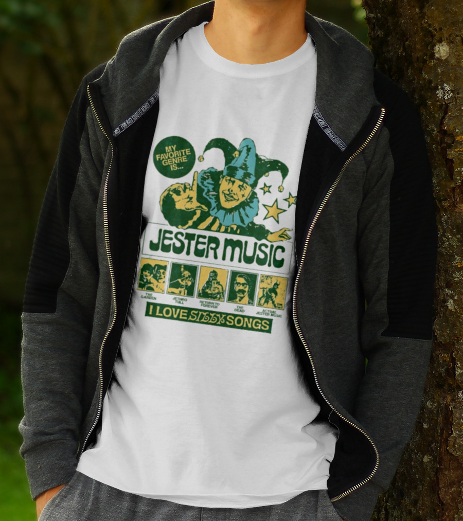 My Favorite Genre Is Jester Music I Love Silly Songs Playful Jester With Stars T-Shirt