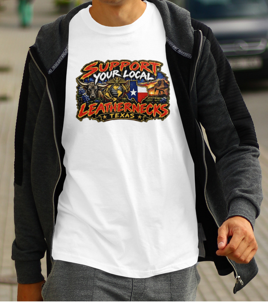 Support Your Local Leathernecks Texas Bull And Oil Derrick T-Shirt