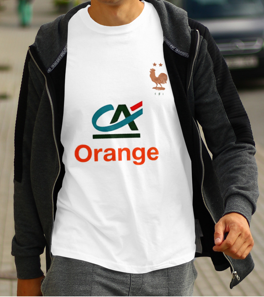 Crédit Agricole Orange Rooster Emblem With Stars And FF T-Shirt