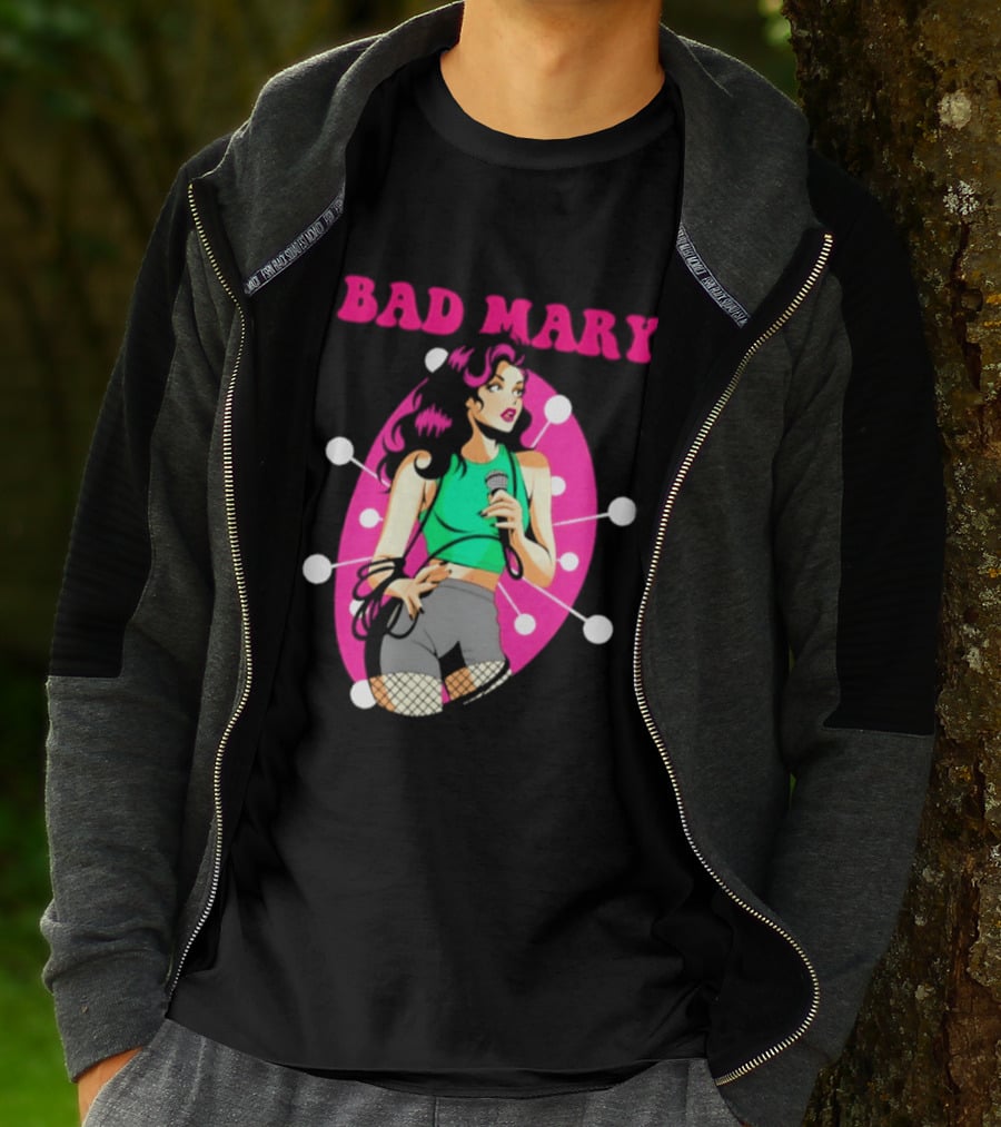Bad Mary Punk Rock Band Female Singer Microphone Neon T-Shirt