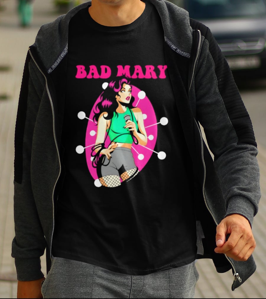 Bad Mary Punk Rock Band Female Singer Microphone Neon T-Shirt