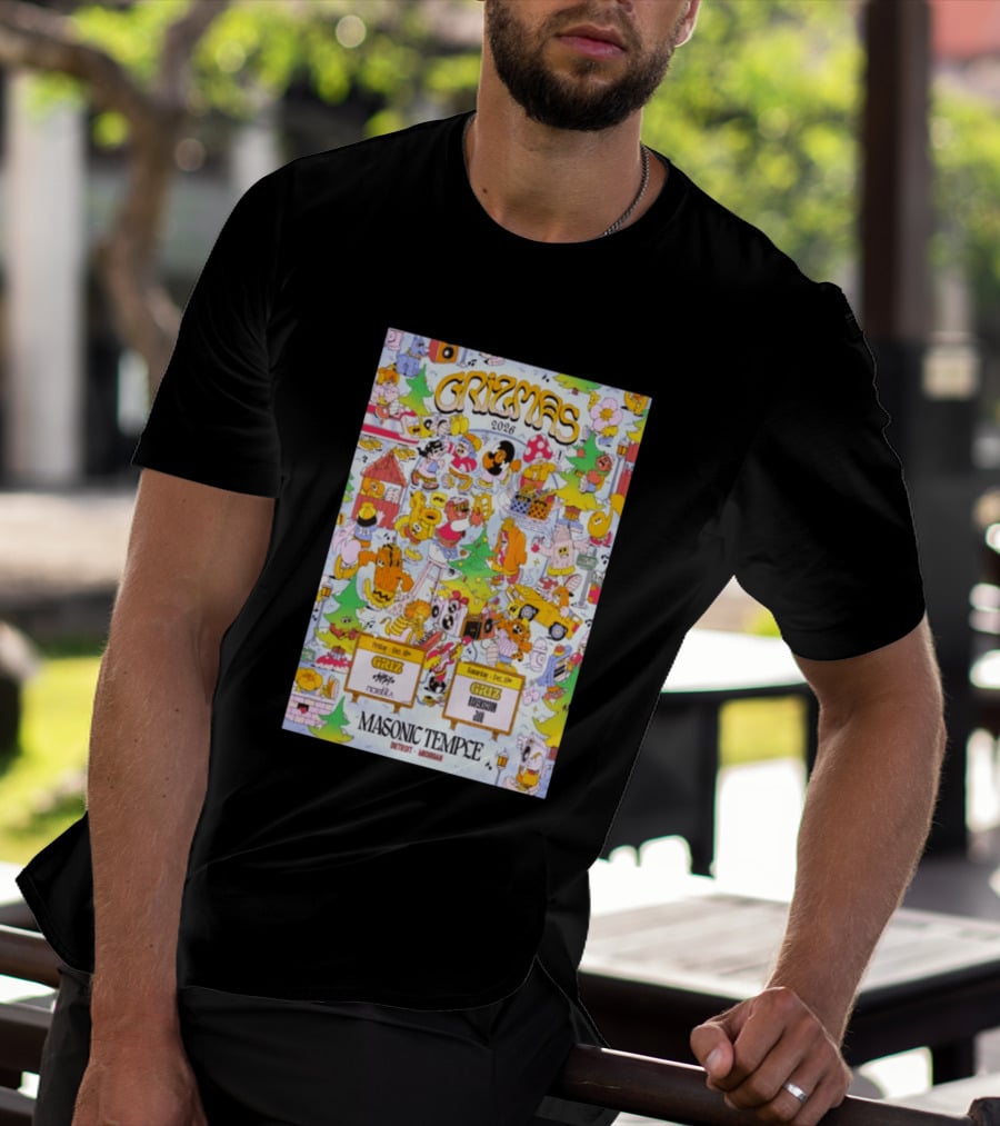 GRiZMAS 2026 Masonic Temple Detroit Michigan GRiZ Sippy Noetika Event Cartoons T-Shirt