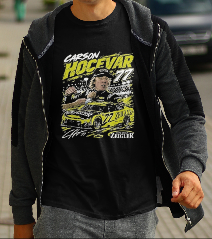 Carson Hocevar 77 Cartoon Race Car And Driver T-Shirt