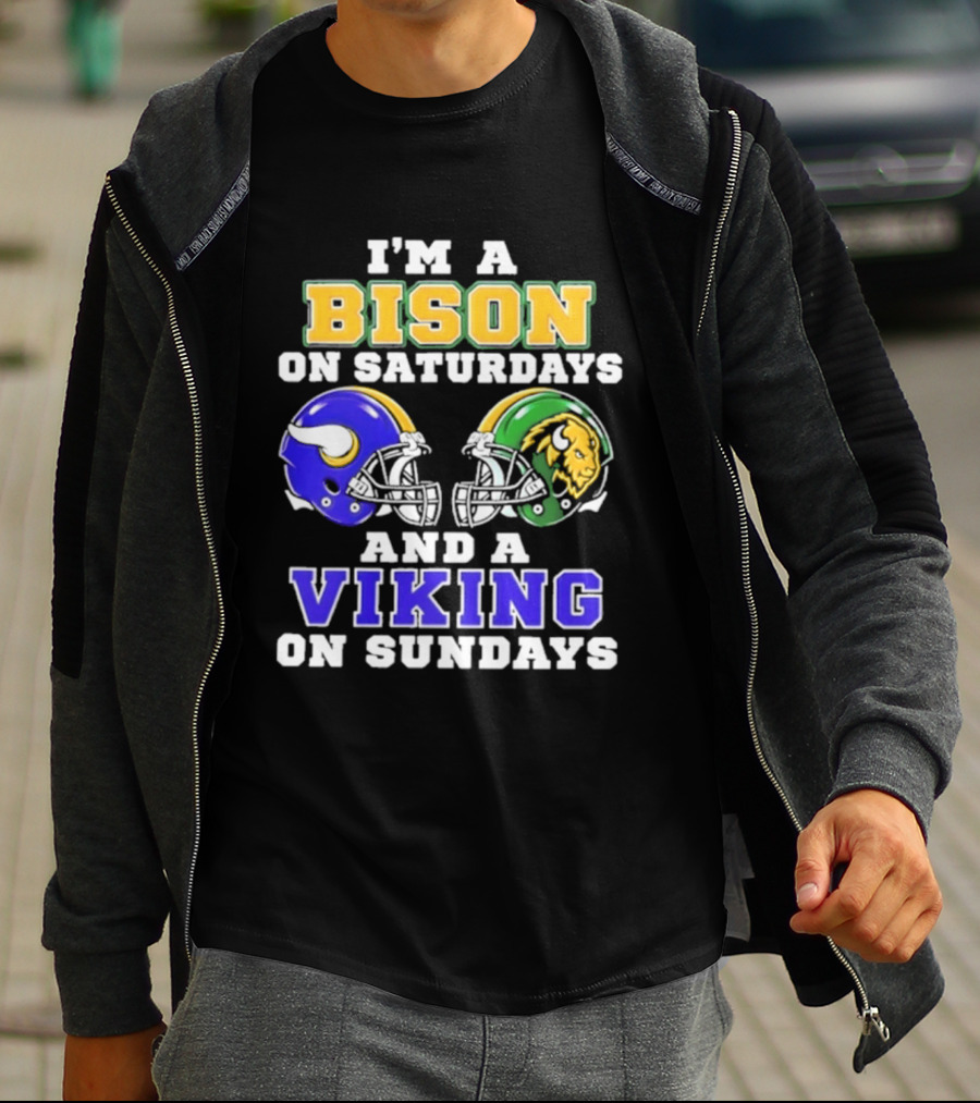 I'm A Bison On Saturdays And A Viking On Sundays Football Helmet T-Shirt