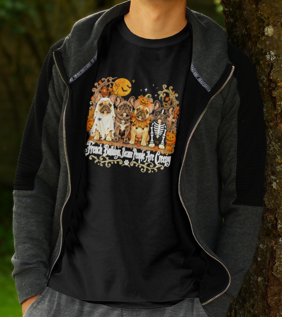 French Bulldogs People Are Creepy Halloween Pumpkin Skeleton Ghost T-Shirt
