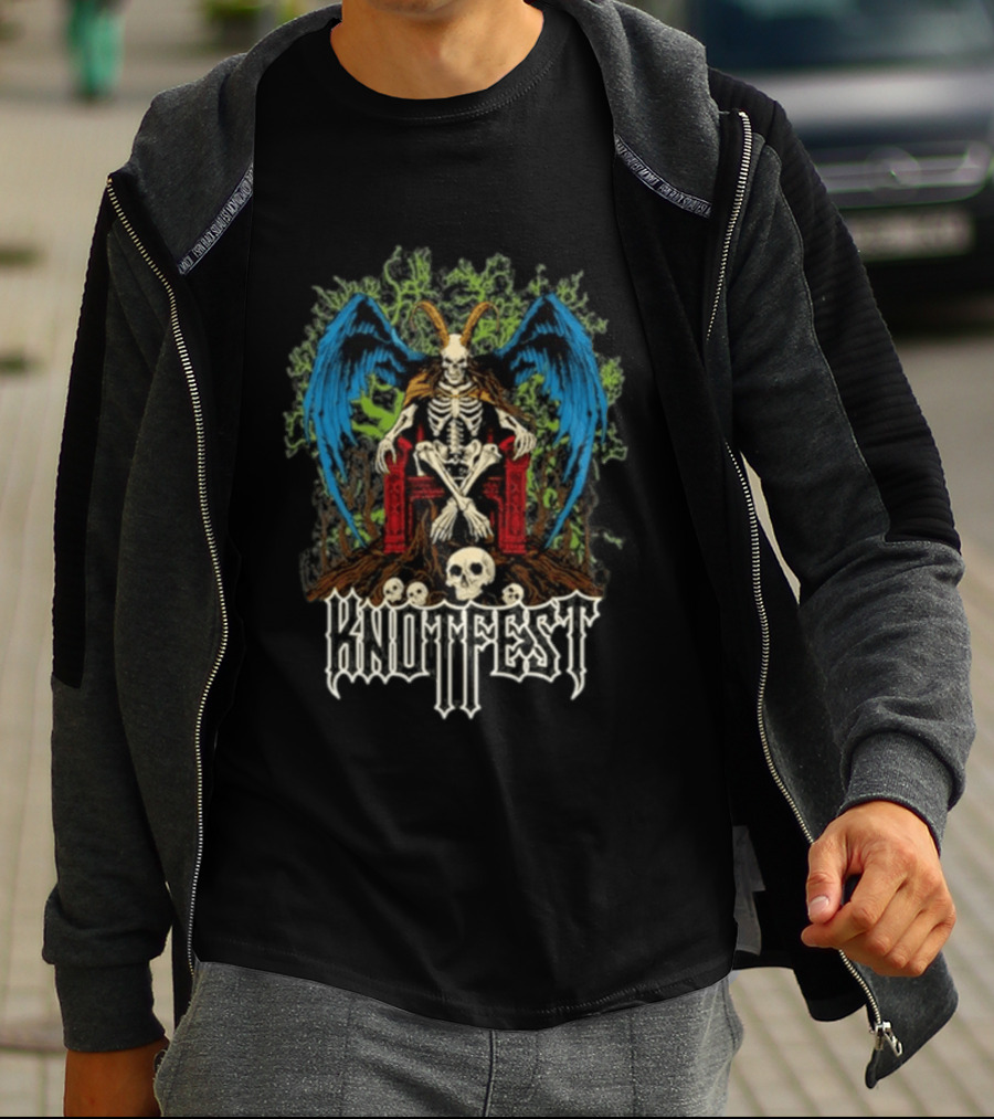 Knotfest Winged Goat God Skeleton Throne Skull Forest T-Shirt