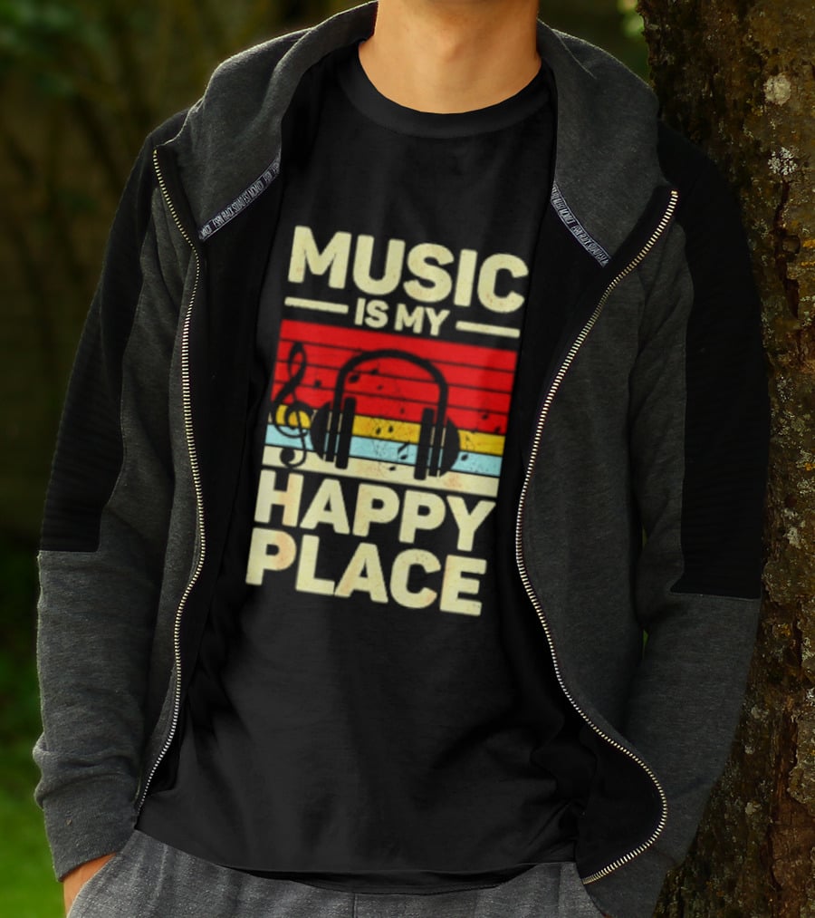Music Is My Happy Place Headphones EDM Vibes T-Shirt