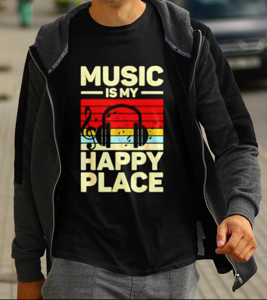 Music Is My Happy Place Headphones EDM Vibes T-Shirt