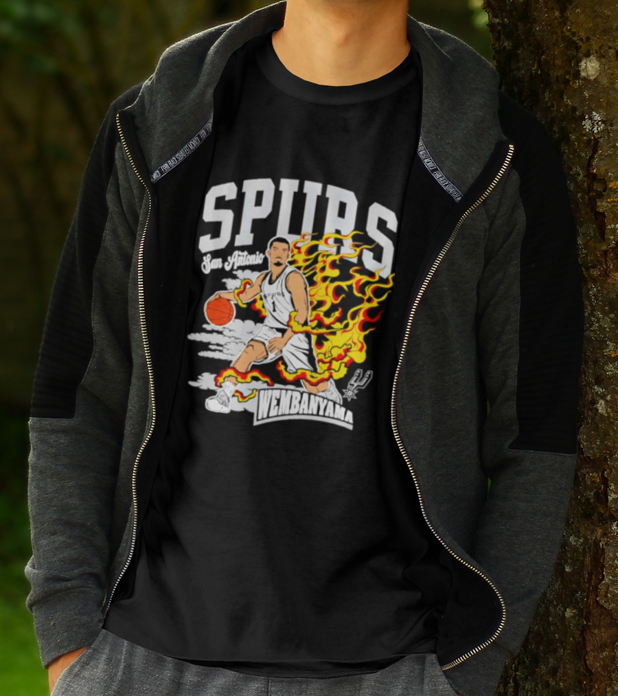 San Antonio Spurs Victor Wembanyama Fired Up Basketball Flames T-Shirt