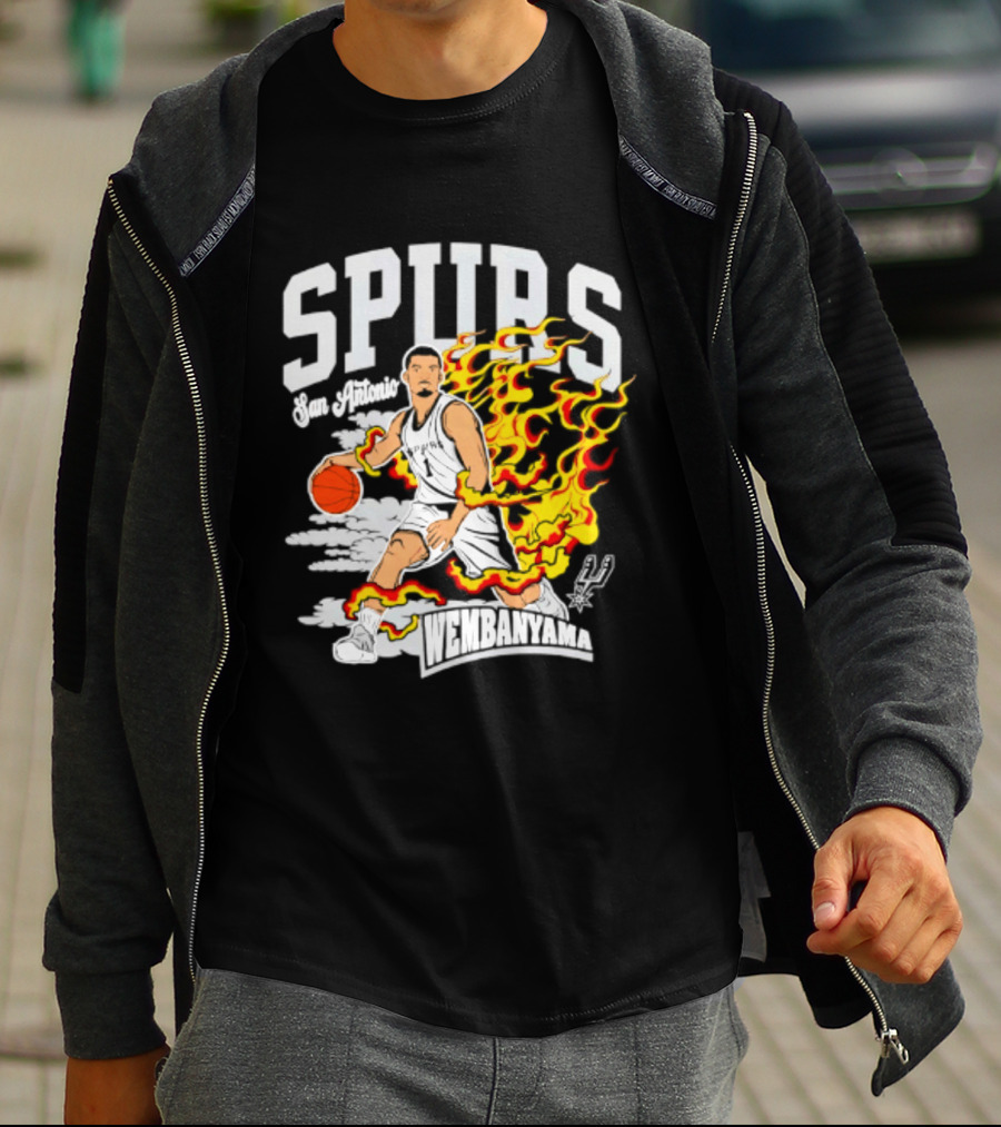 San Antonio Spurs Victor Wembanyama Fired Up Basketball Flames T-Shirt