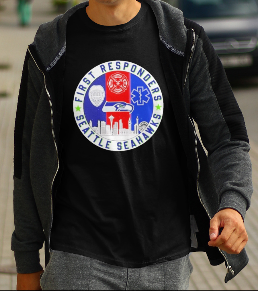 Seattle Seahawks First Responders Never Forget 9 11 Skyline T-Shirt