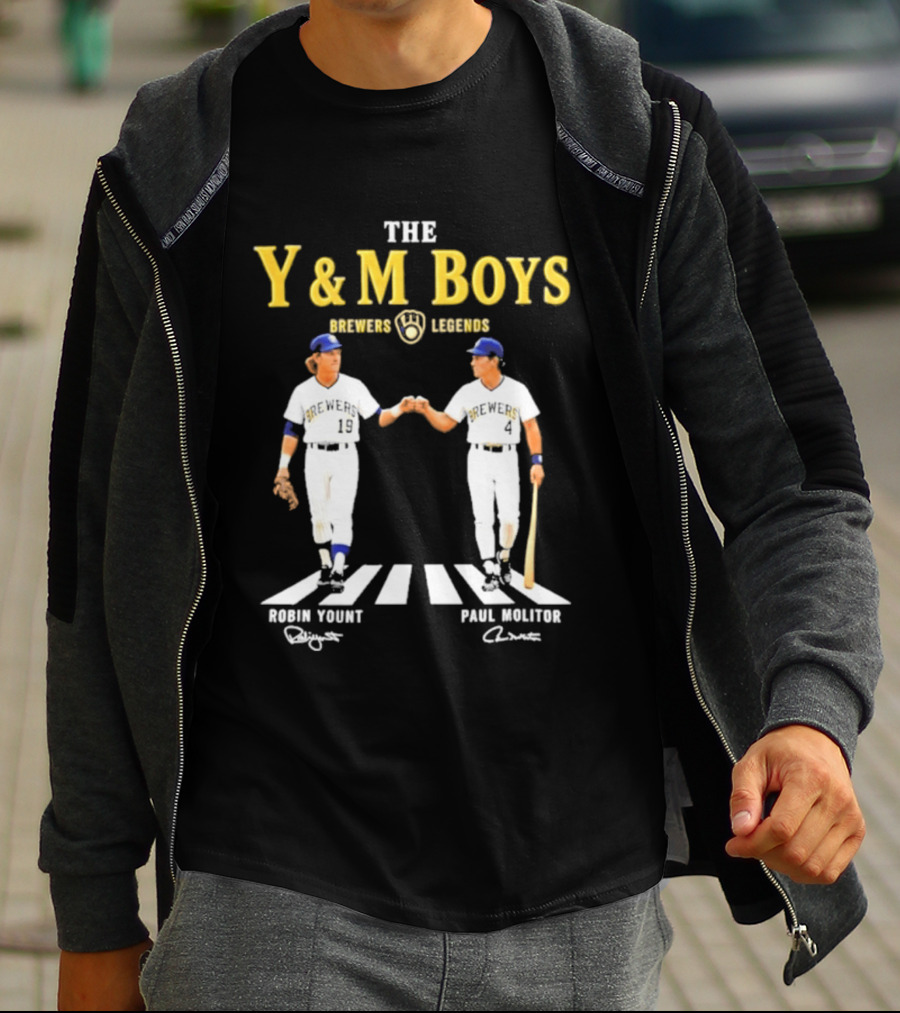 The Y&M Boys Brewers Legends Robin Yount Paul Molitor Abbey Road Fist Bump T-Shirt