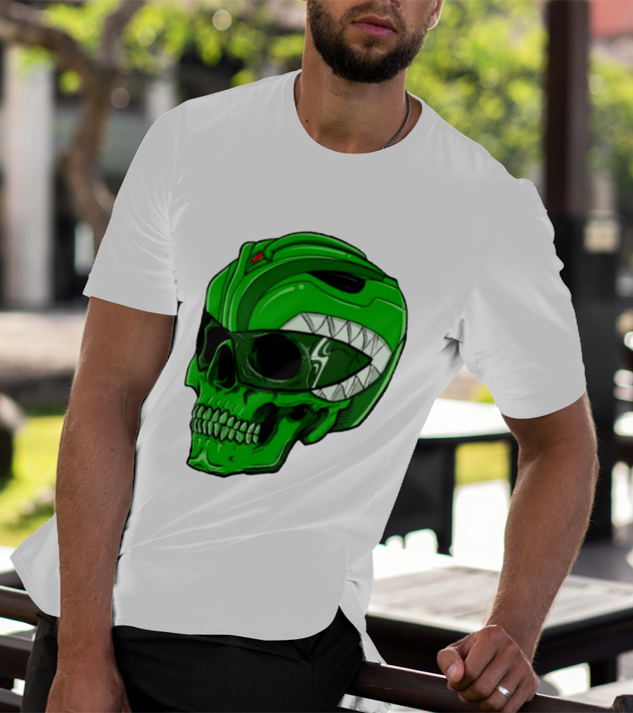 Mighty Morphin Power Rangers Green Ranger Zombie Skull Helmet Mashup T-Shirt