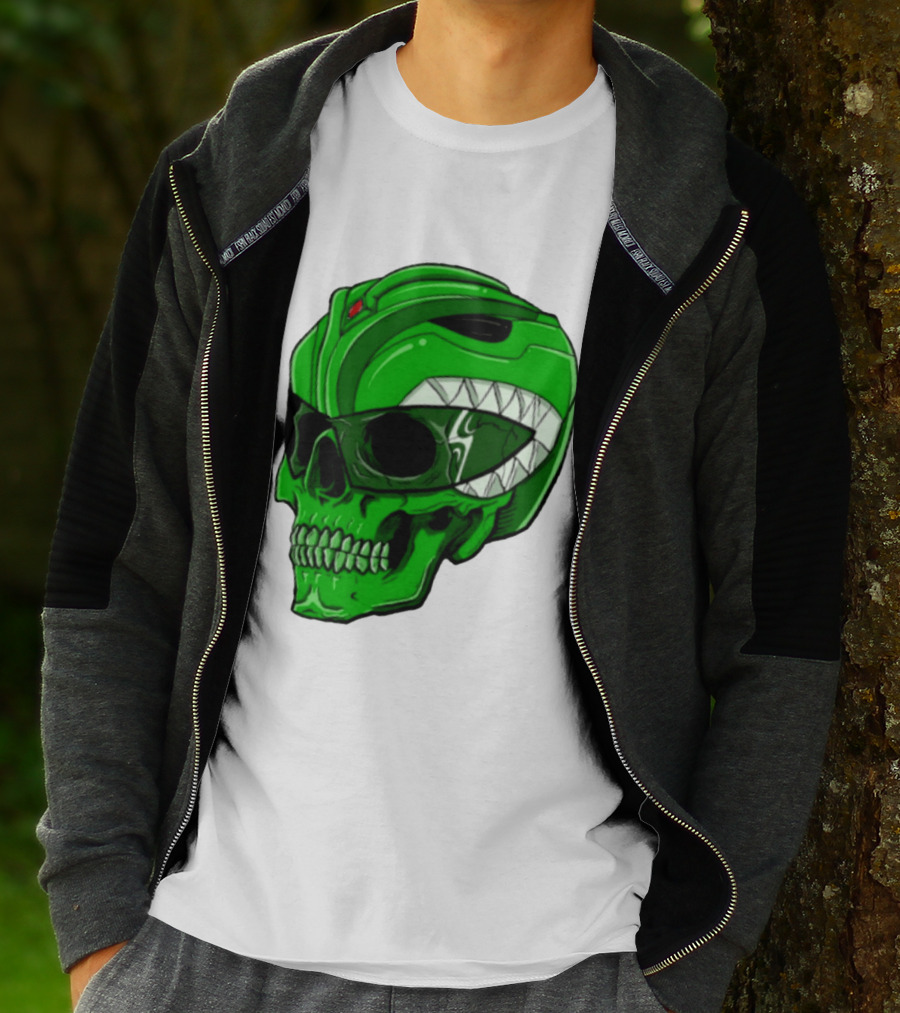 Mighty Morphin Power Rangers Green Ranger Zombie Skull Helmet Mashup T-Shirt