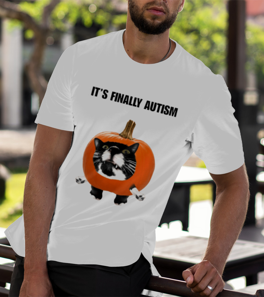 It's Finally Autism Cat Pumpkin T-Shirt